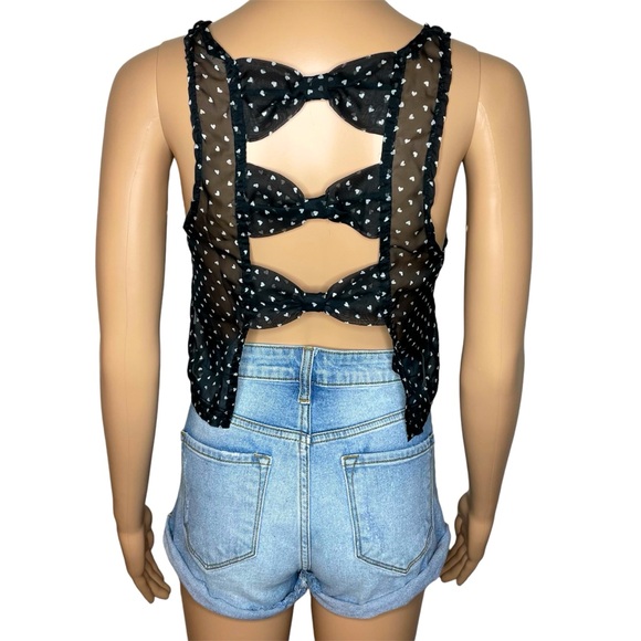 Brandy Melville Black & White Polka Dot Sheer Sleeveless Open Back Crop Tank Top - Picture 2 of 4